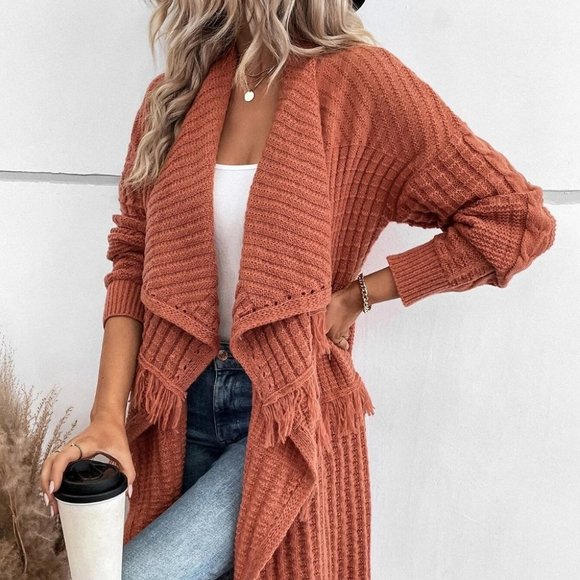 Cozy Casual Waterfall Open Front Knit Sweater Cardigan - Picture 7 of 8